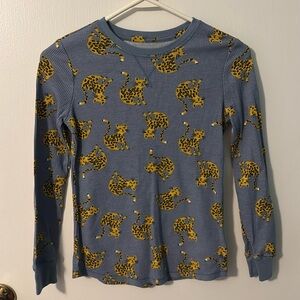 Brand new without tags girls XL waffle knit long sleeve shirt gray with leopards